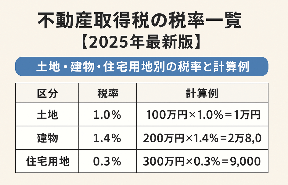 不動産取得税の税率一覧【2025年最新版】| 土地・建物・住宅用地別の税率と計算例
